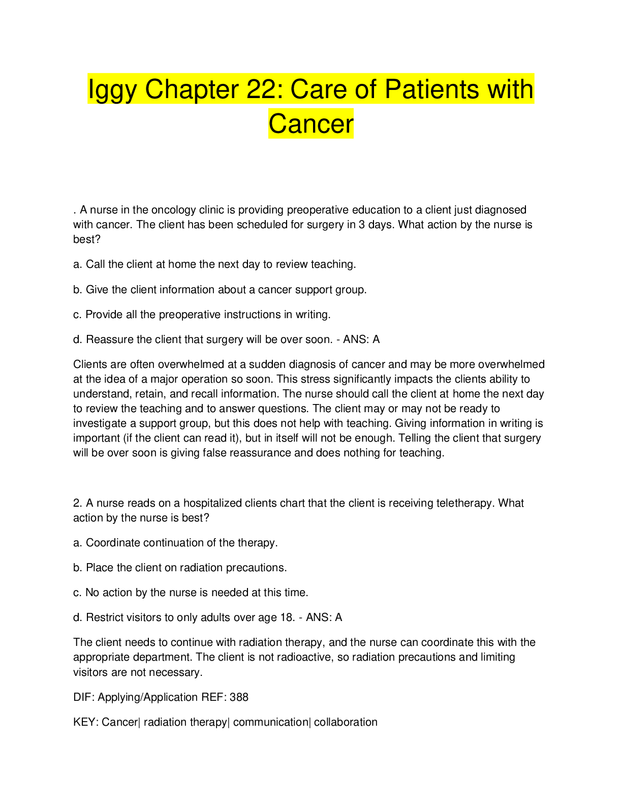 Preview image for Iggy Chapter 22: Care of Patients with  Cancer